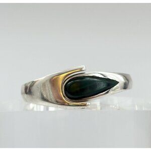 Taxco Mexico TB-41 Sterling Silver Malachite Onyx Inlay Vintage Bangle Bracelet